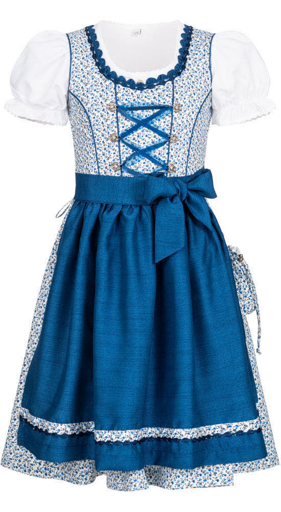 Kinderdirndl Doris in Blau, 3-teiliges Set mit Bluse