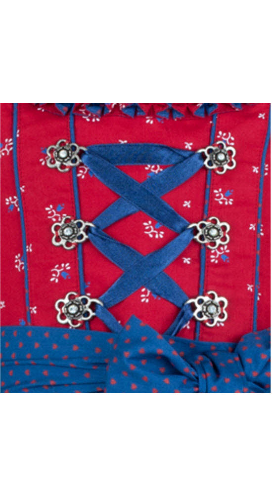 Kinderdirndl Emilia in Rot Blau, 3-teiliges Set