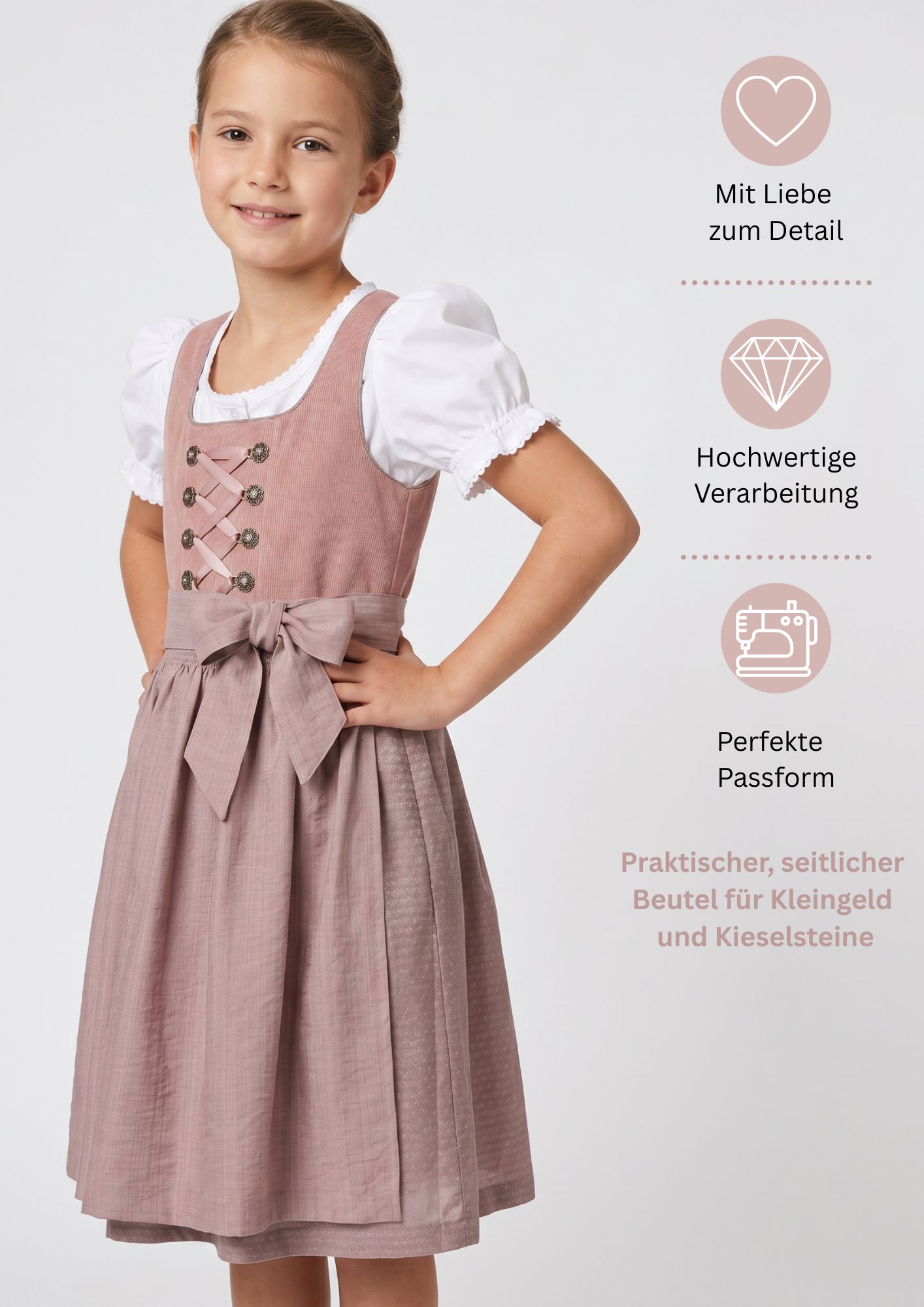 Kinderdirndl Kim in Peach, 3-teiliges Set