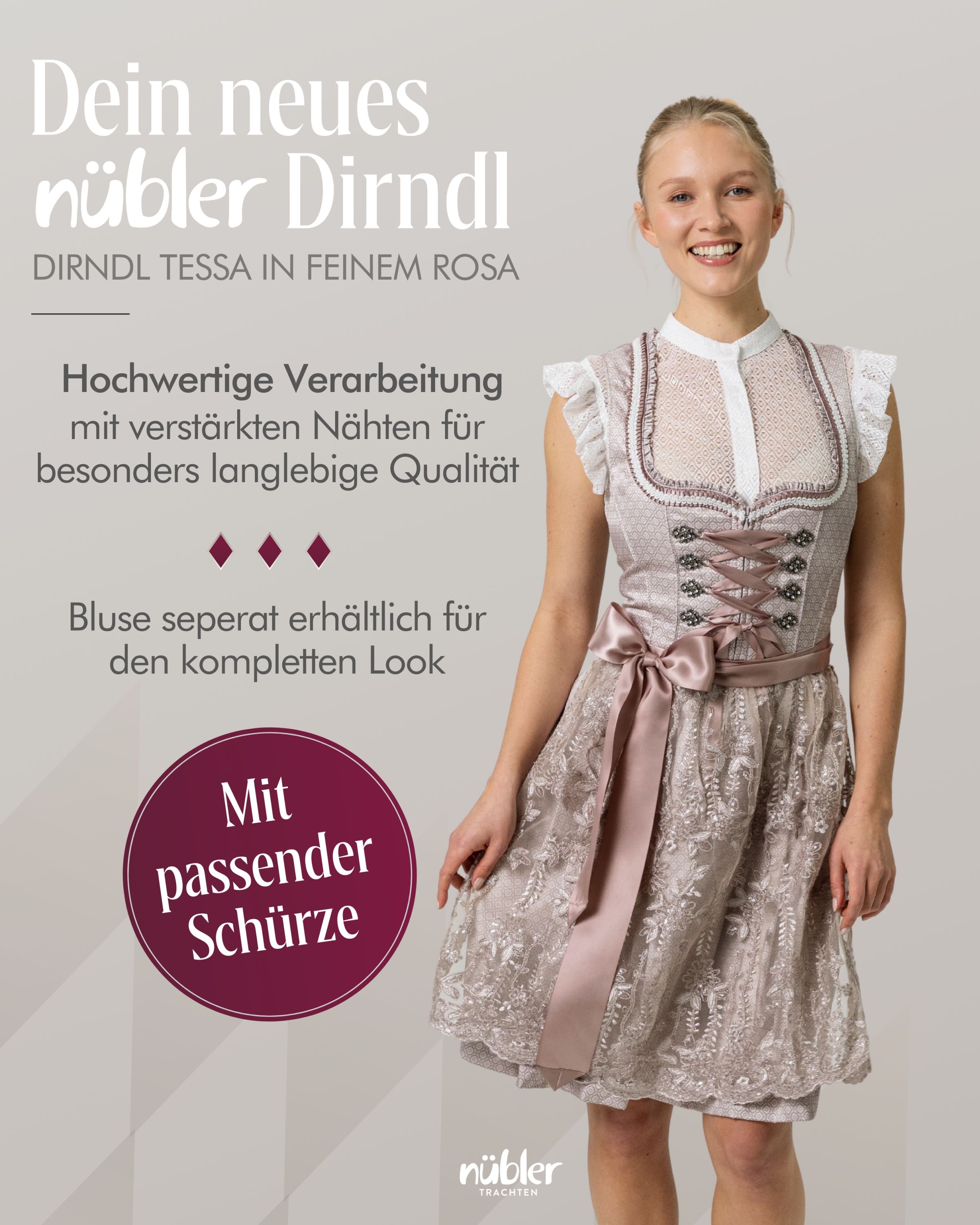 Mini Dirndl Tessa in Taupe von Nübler