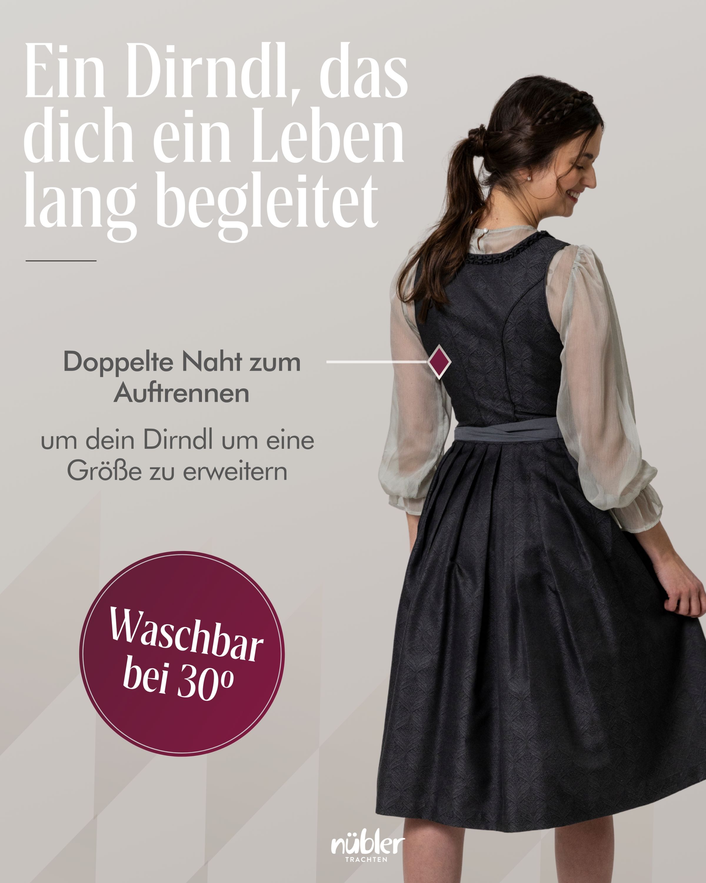 Midi Dirndl Kimberly in Graphit von Nübler