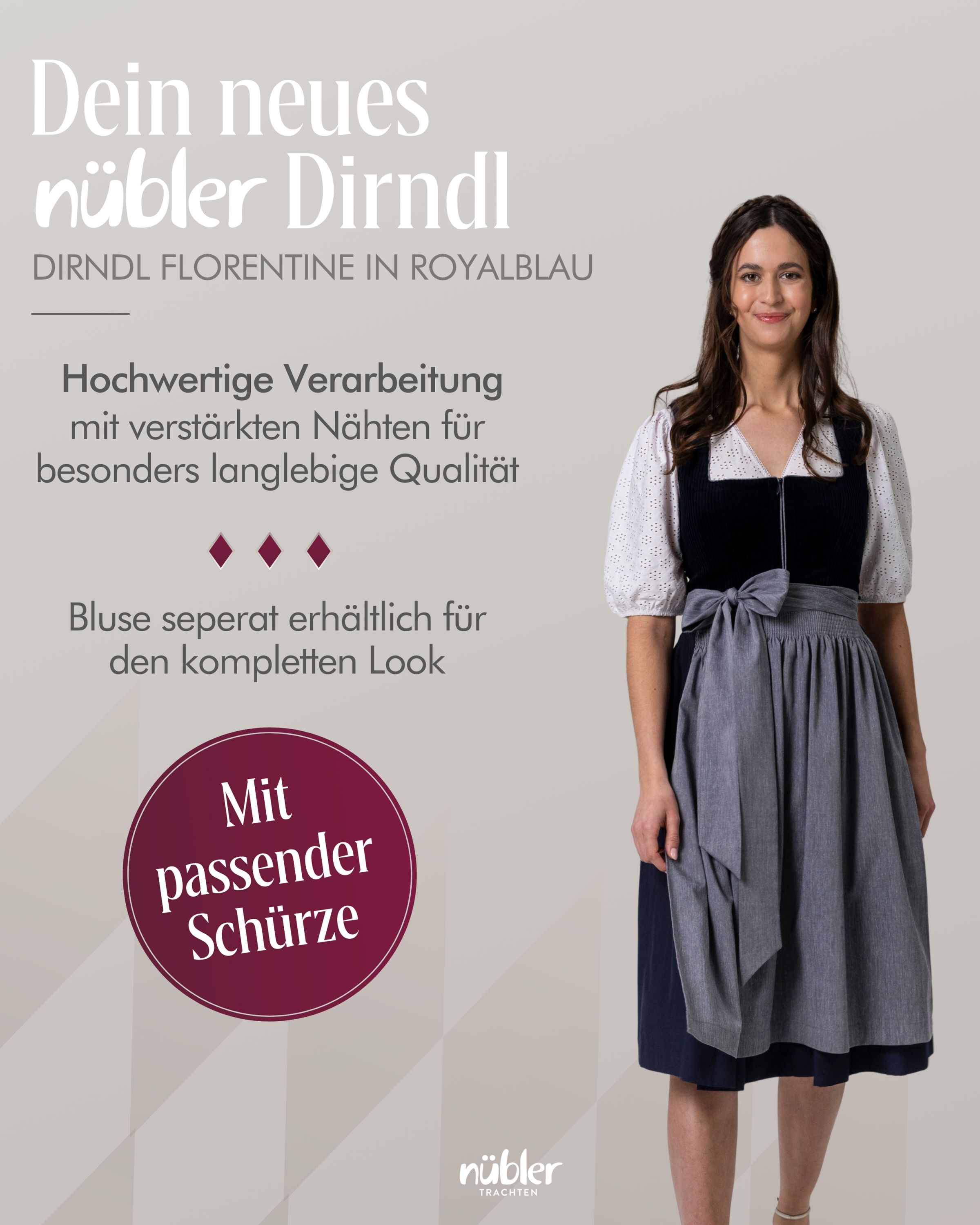Maxi Dirndl Florentine in Saphirblau