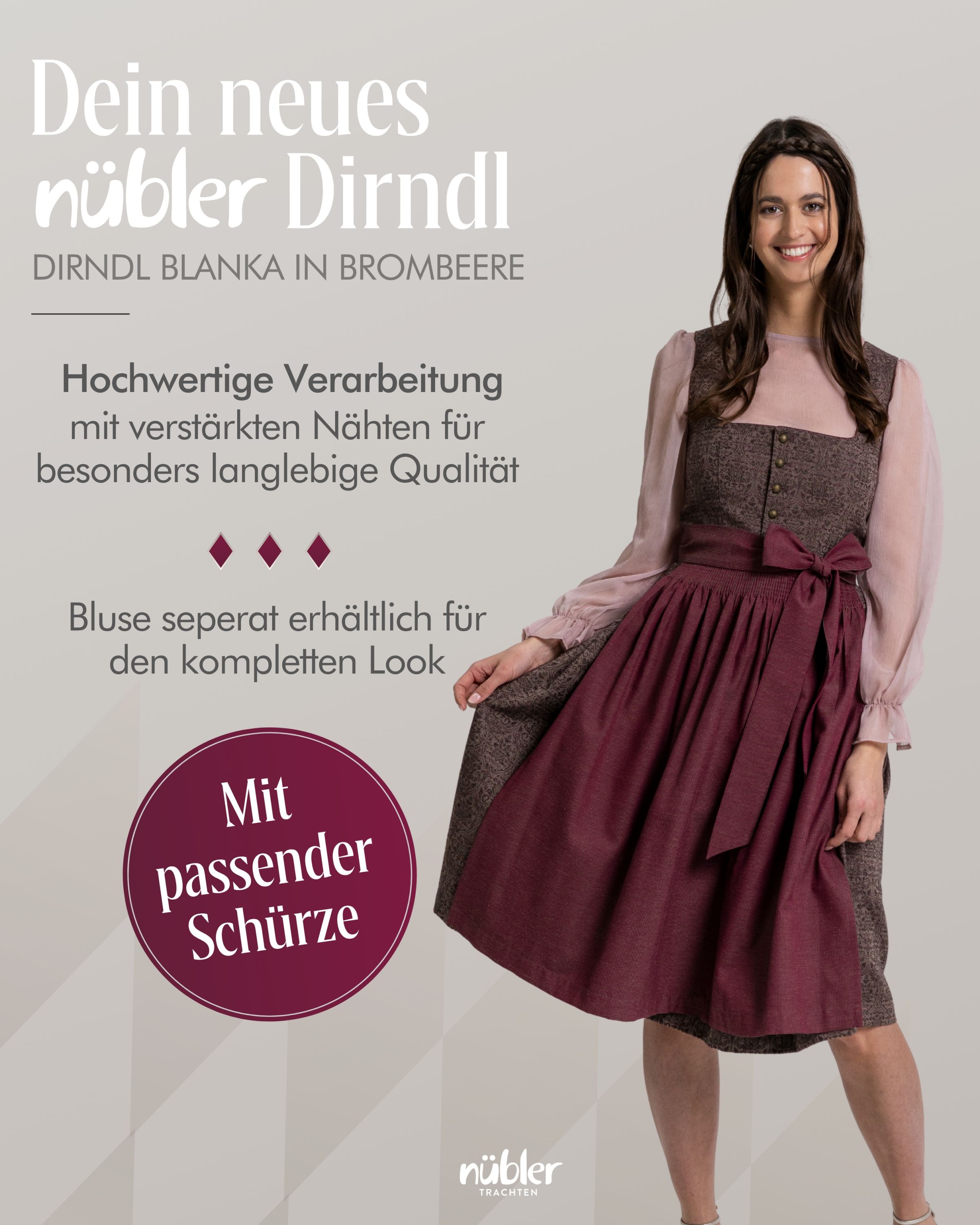Midi Dirndl Blanka in Brombeere von Nübler