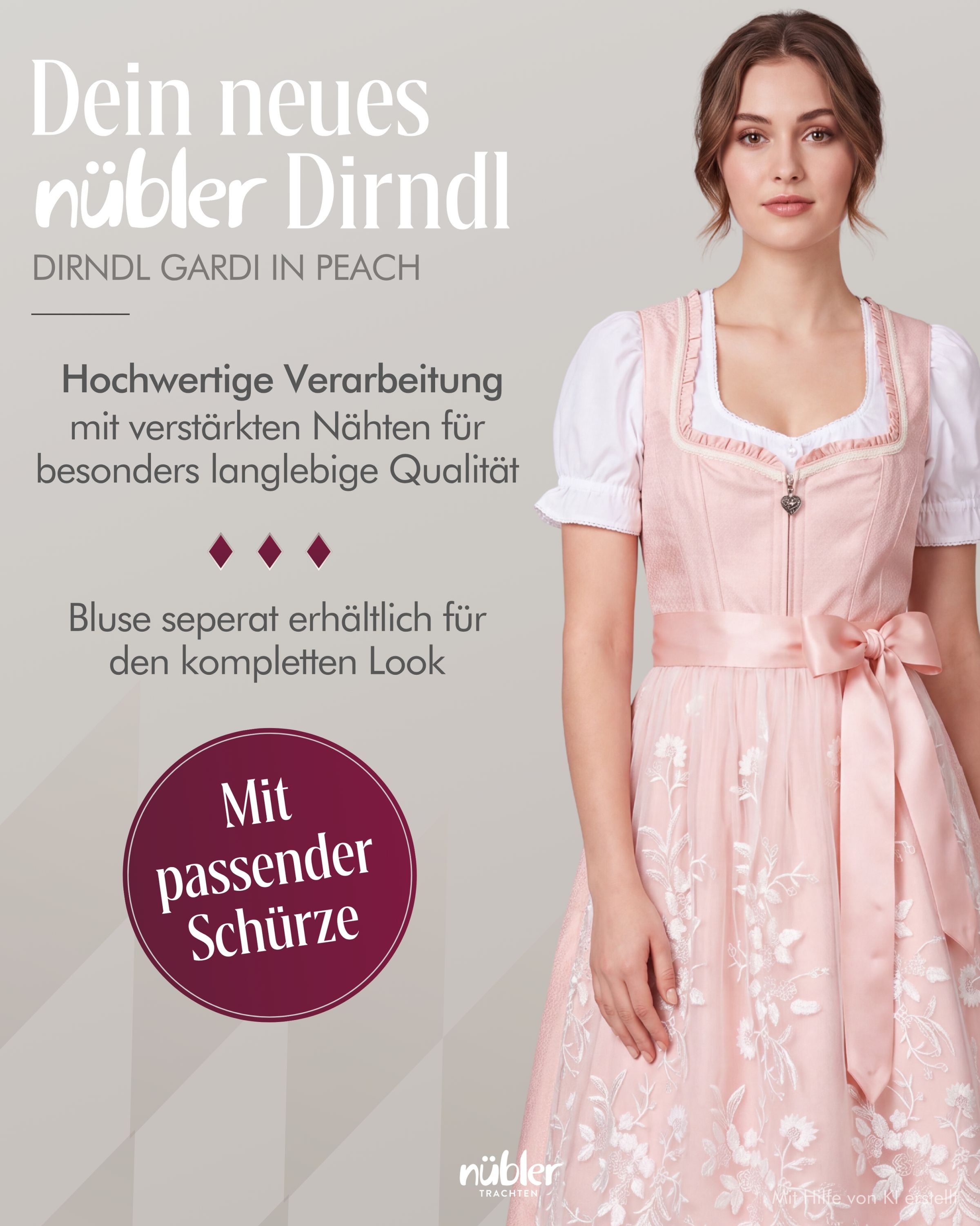 Midi Dirndl Gardi in Peach von Nübler