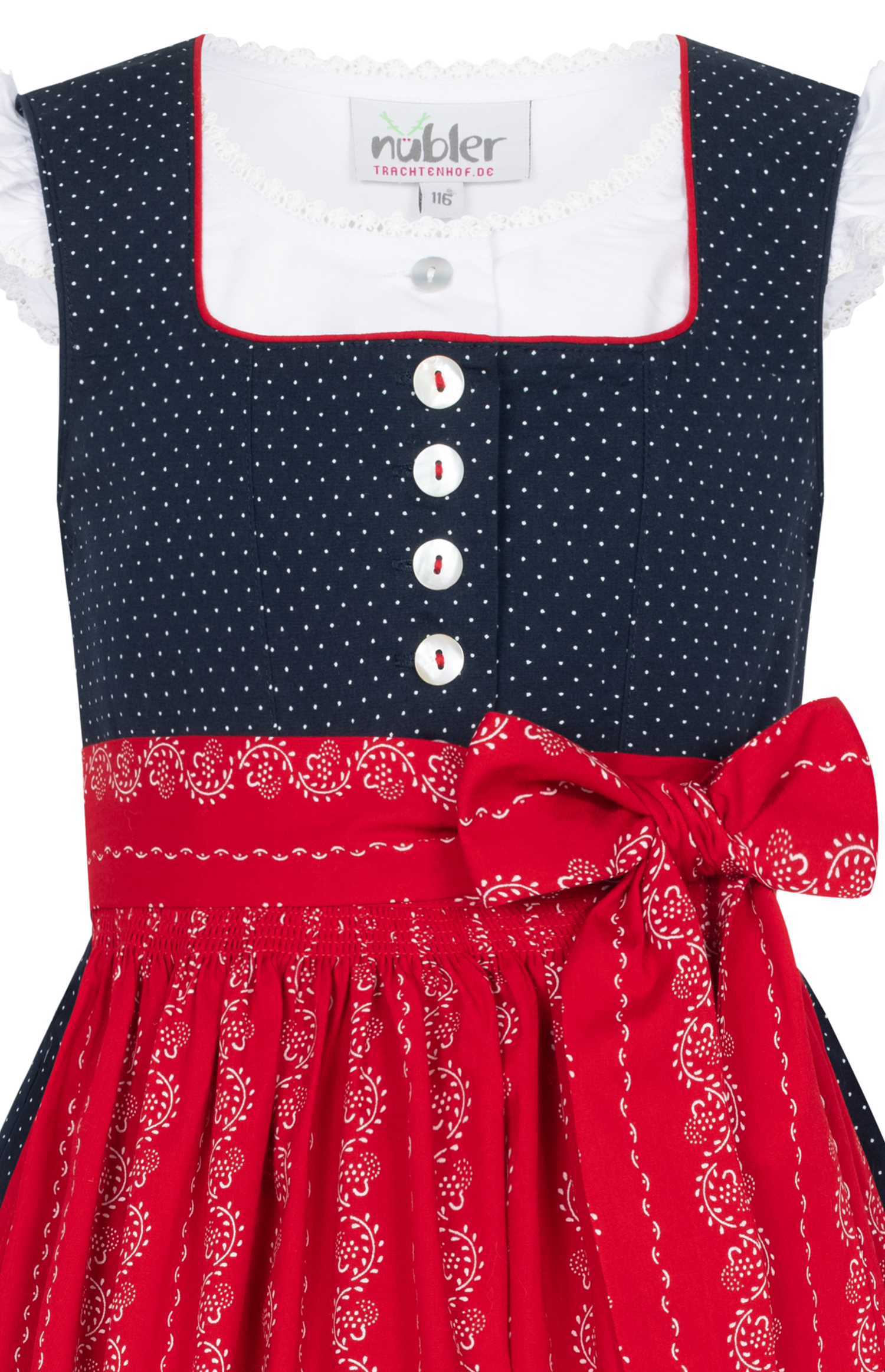 Kinderdirndl Worthersee in Blau Rot, 3-teiliges Set