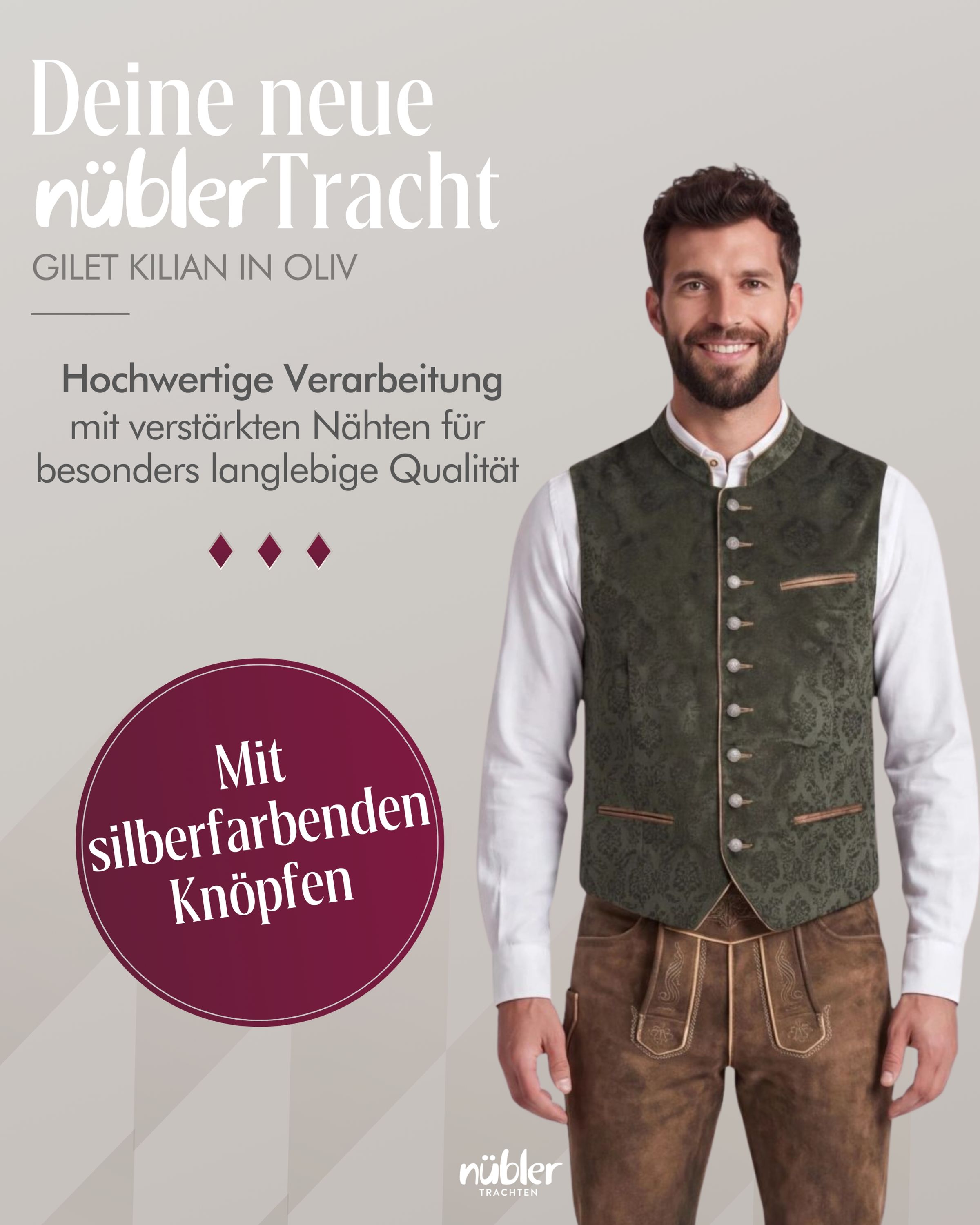 Trachtenweste Kilian in Oliv von Nübler