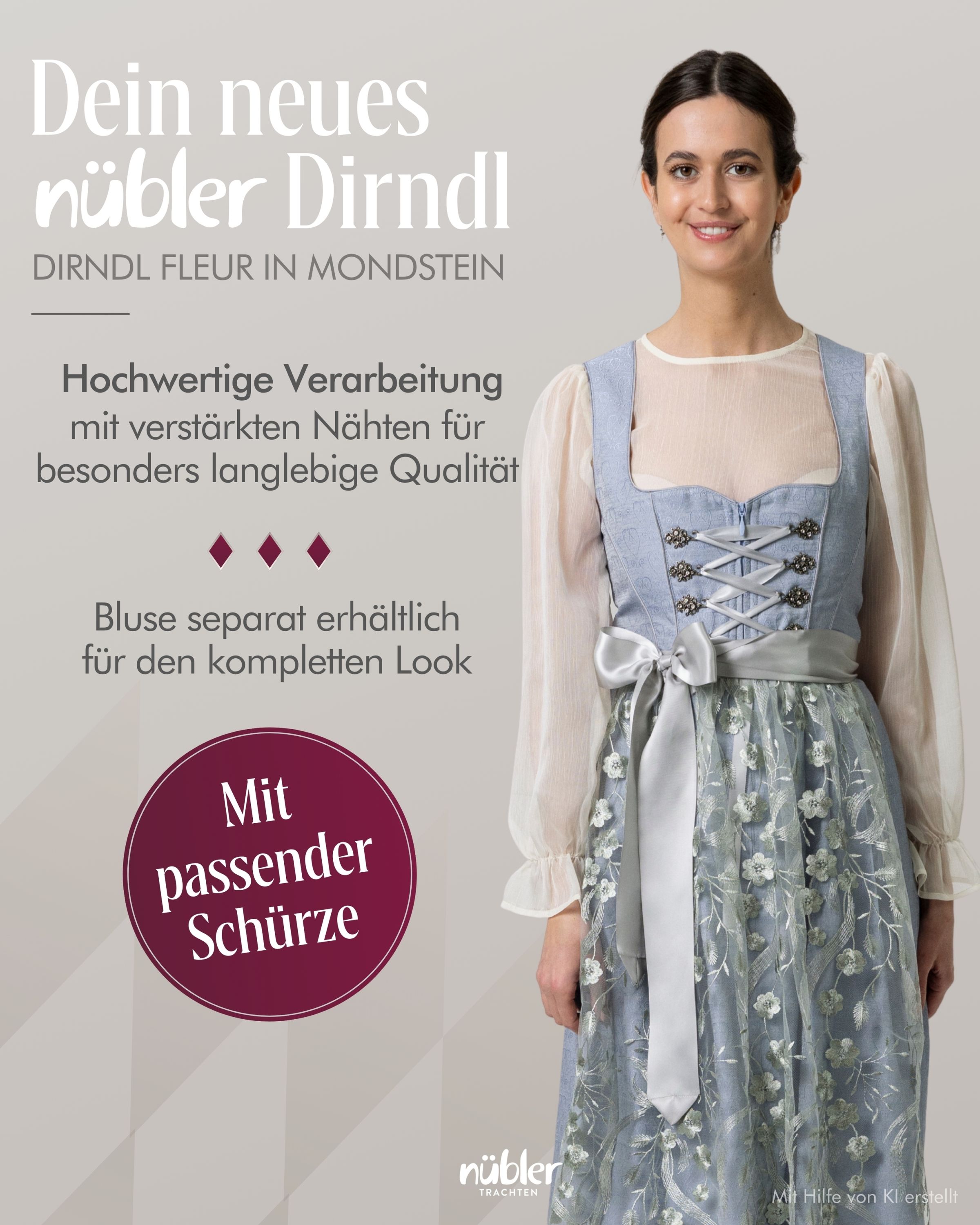 Midi Dirndl Fleur in Mondstein