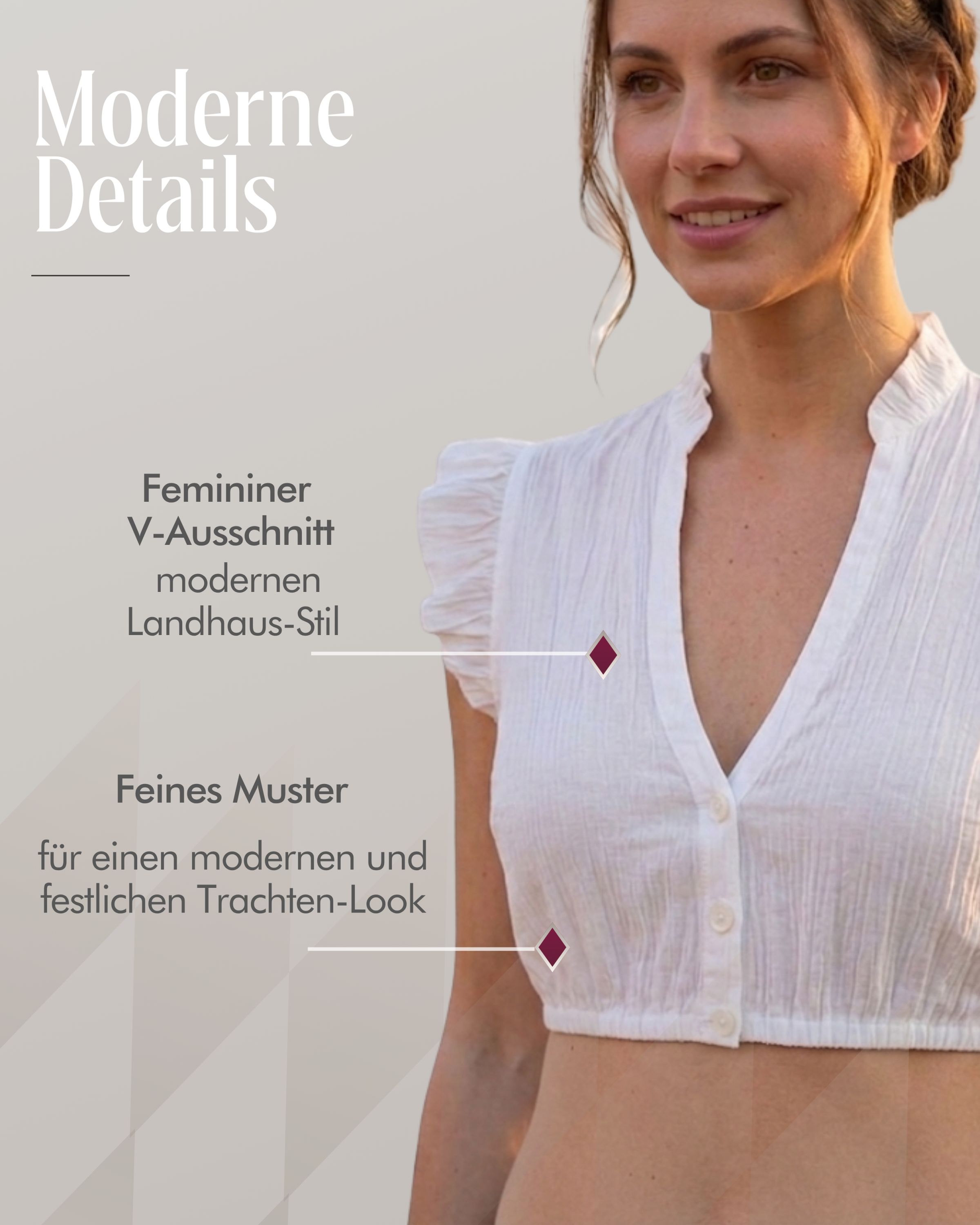 Dirndlbluse Tina Kurzarm in Creme von Nübler