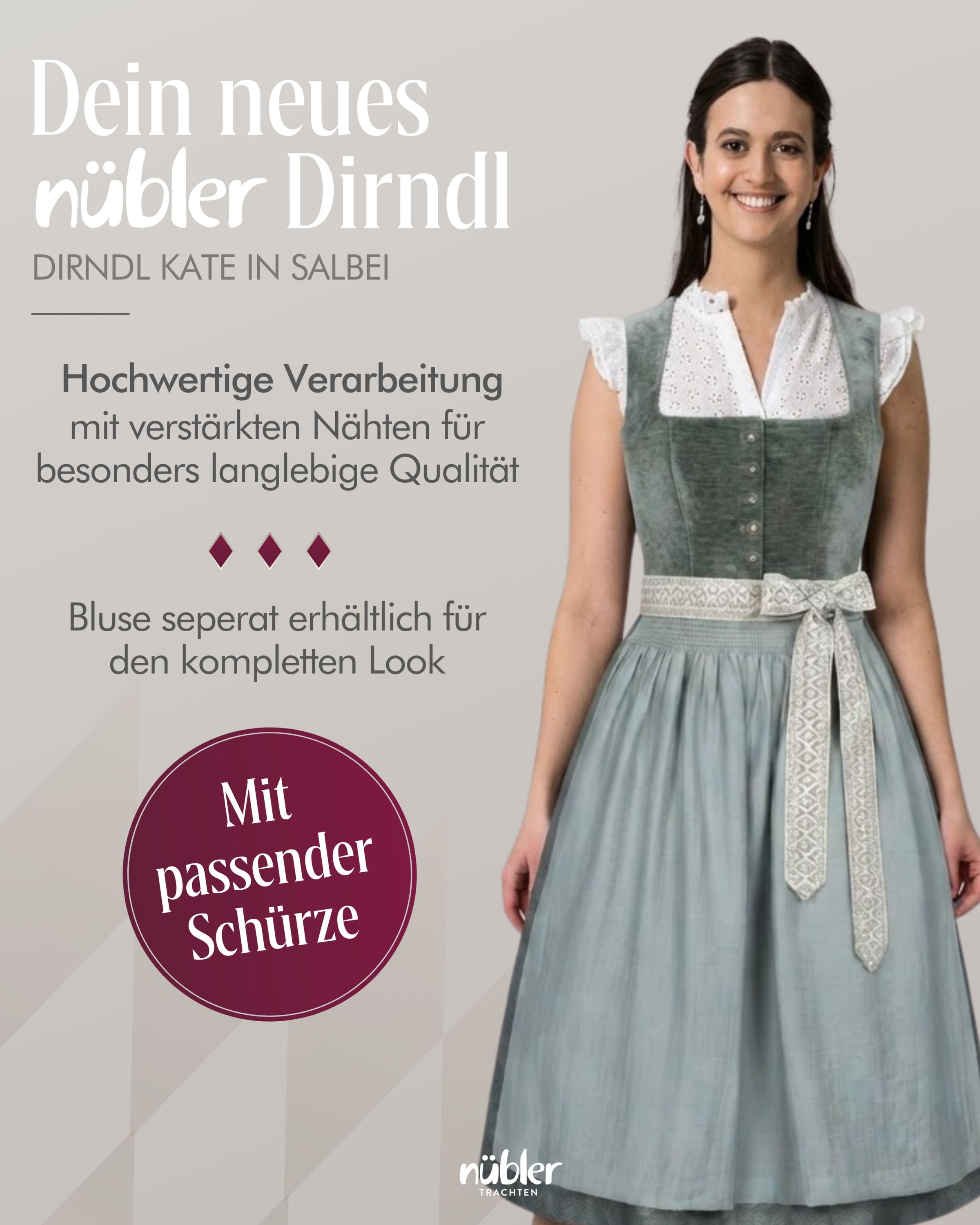 Midi Dirndl Kate in Salbei von Nübler