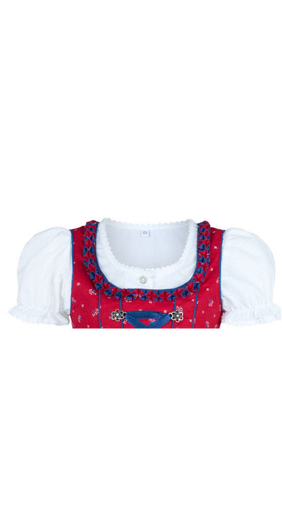 Kinderdirndl Emilia in Rot Blau, 3-teiliges Set