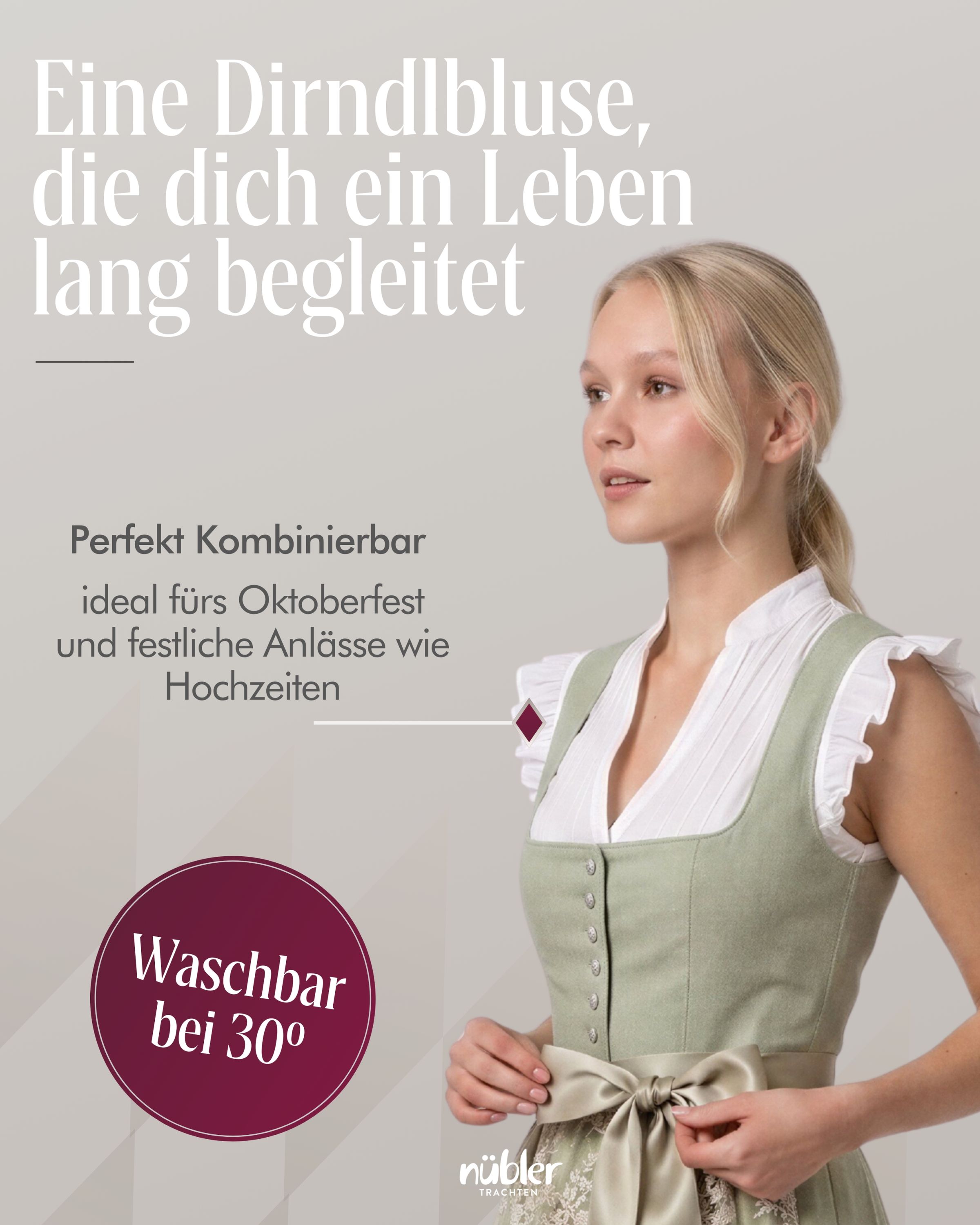 Dirndlbluse Tina Kurzarm in Creme von Nübler