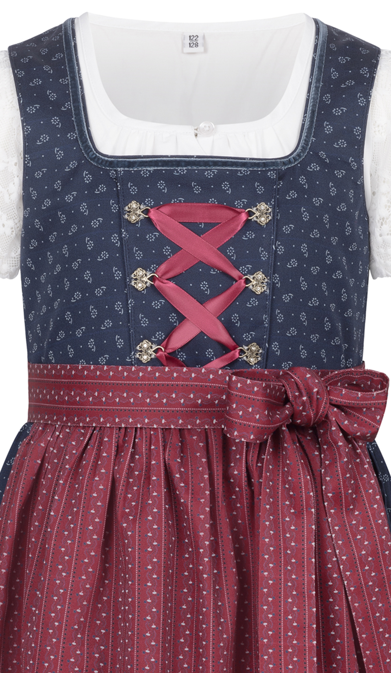 Kinderdirndl Gesr in Blau Rot, 3-teiliges Set