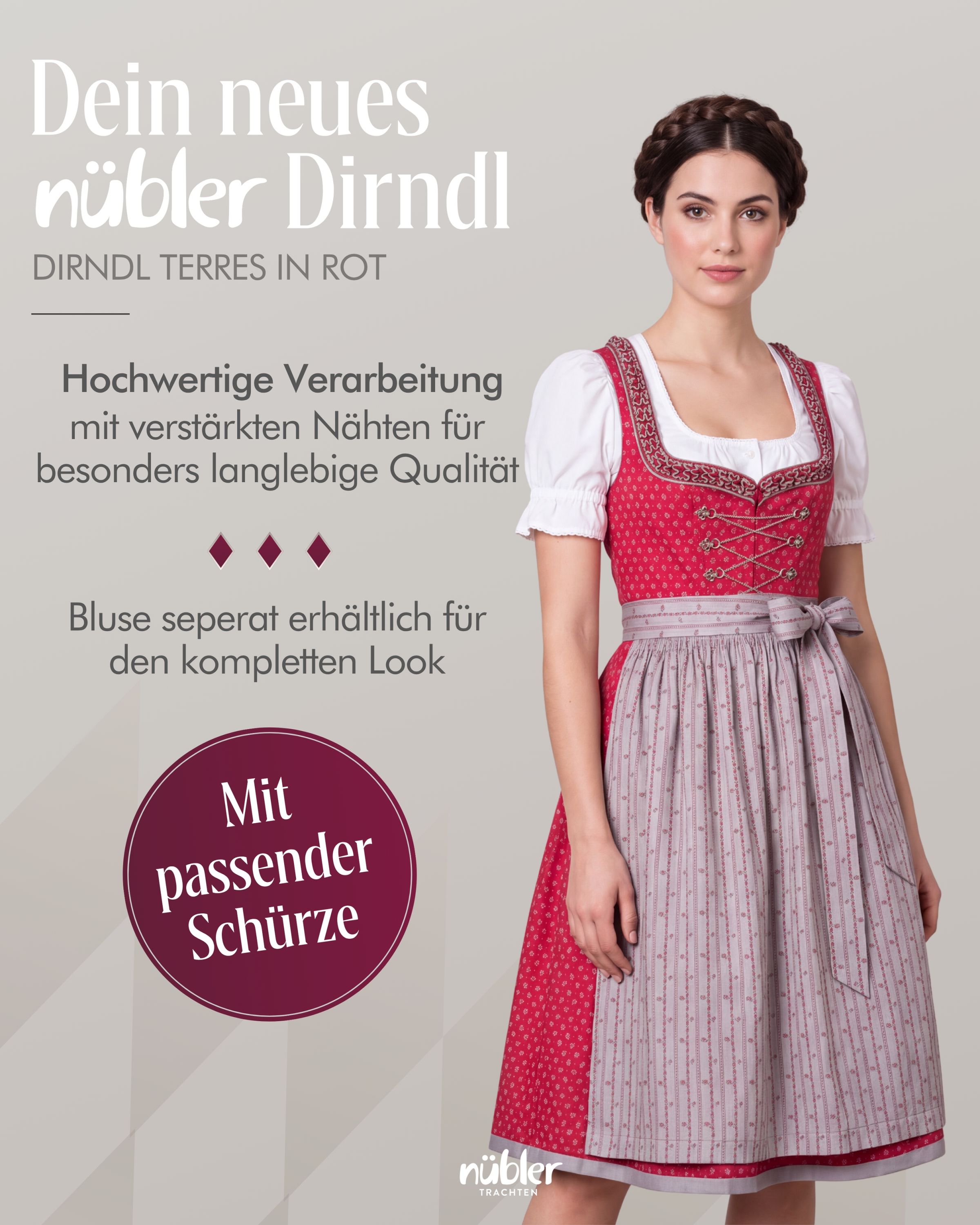 Midi Dirndl Terres in Rot von Nübler