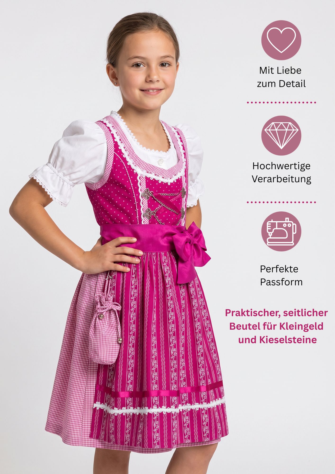 Kinderdirndl Anja in Beere, 3-teiliges Set