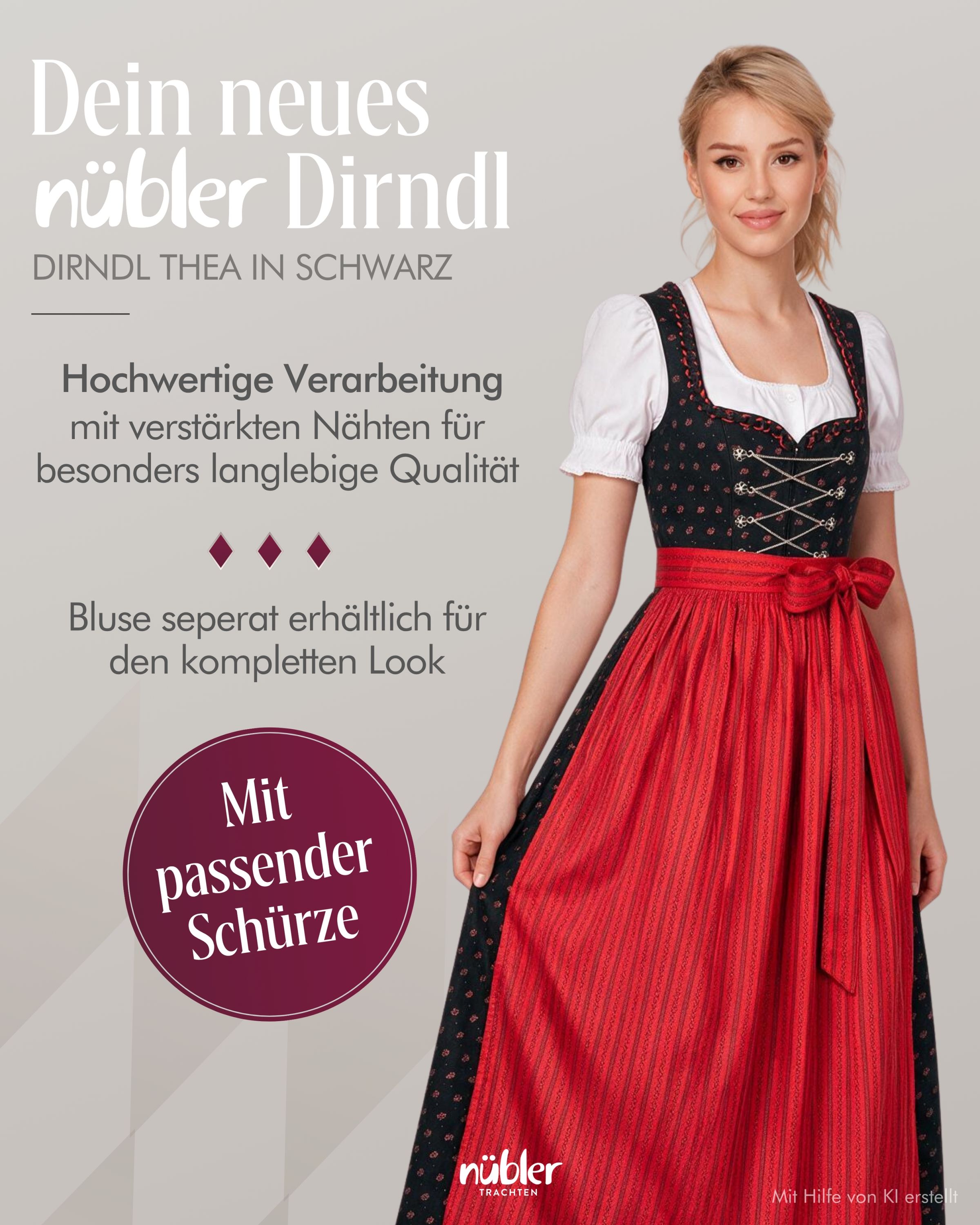 Dirndl lang Thea in Schwarz von Nübler