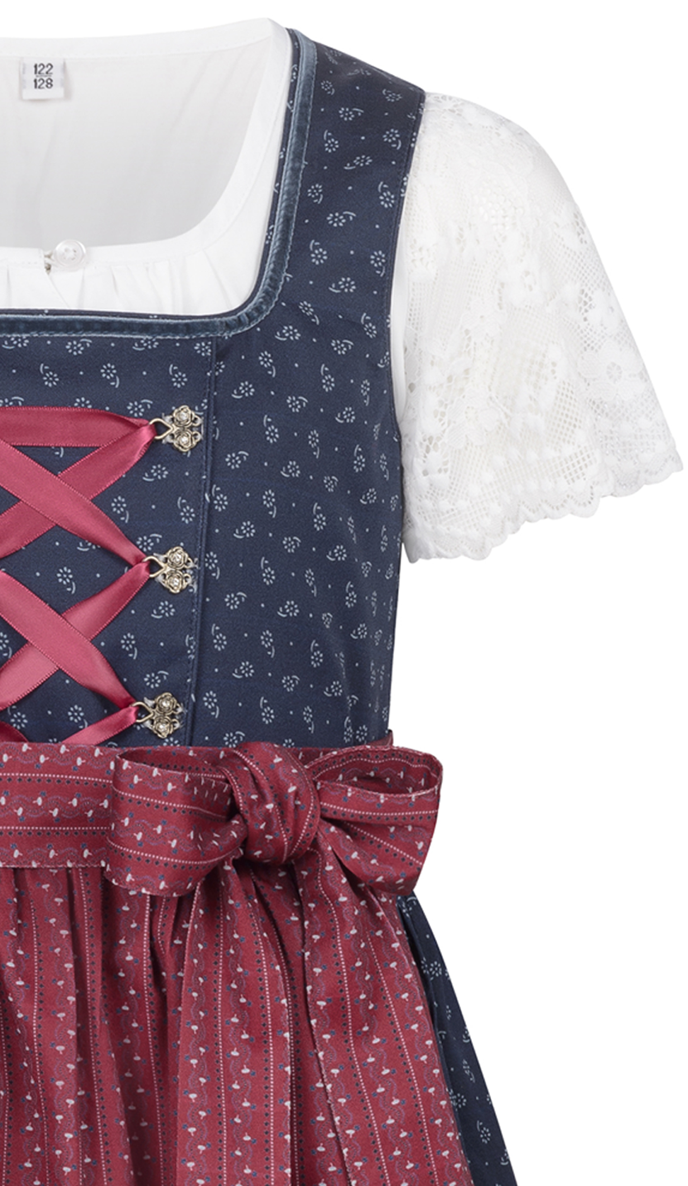 Kinderdirndl Gesr in Blau Rot, 3-teiliges Set