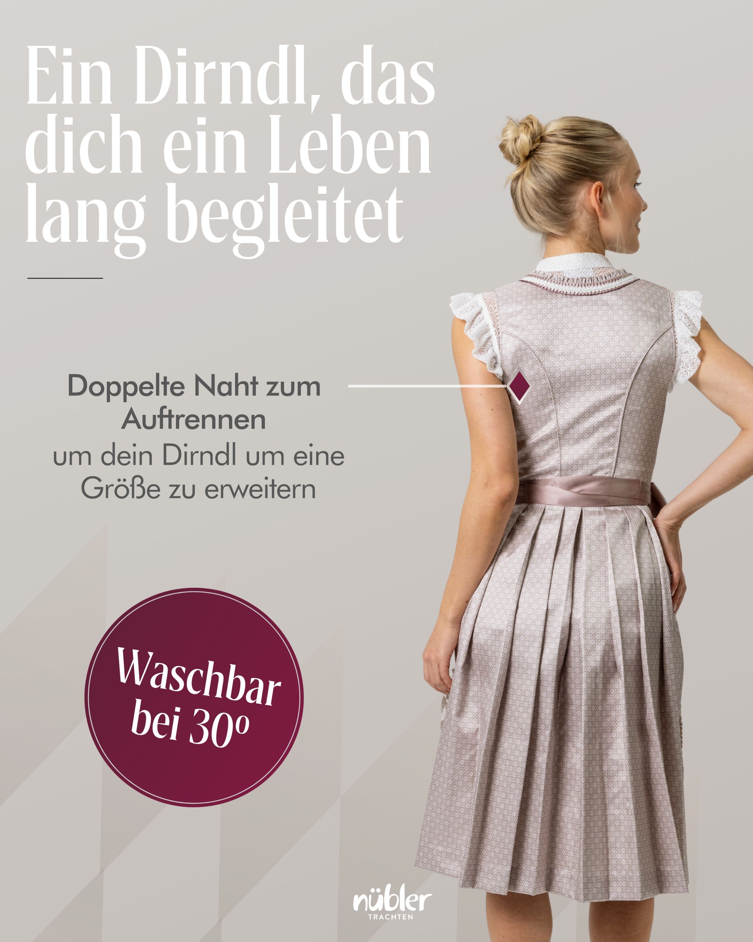 Midi Dirndl Tessa in Taupe von Nübler