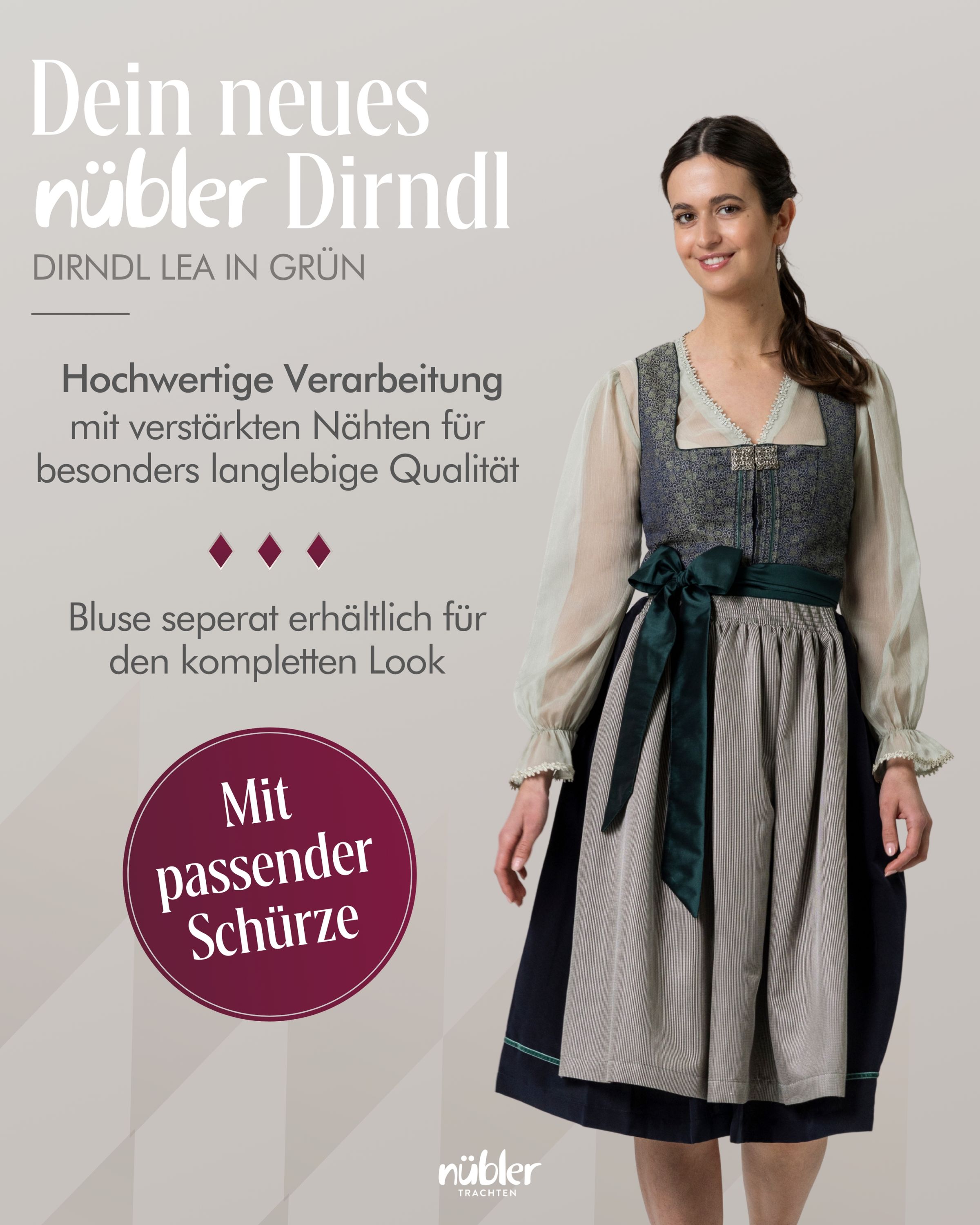 Midi Dirndl Lea in Grün von Nübler