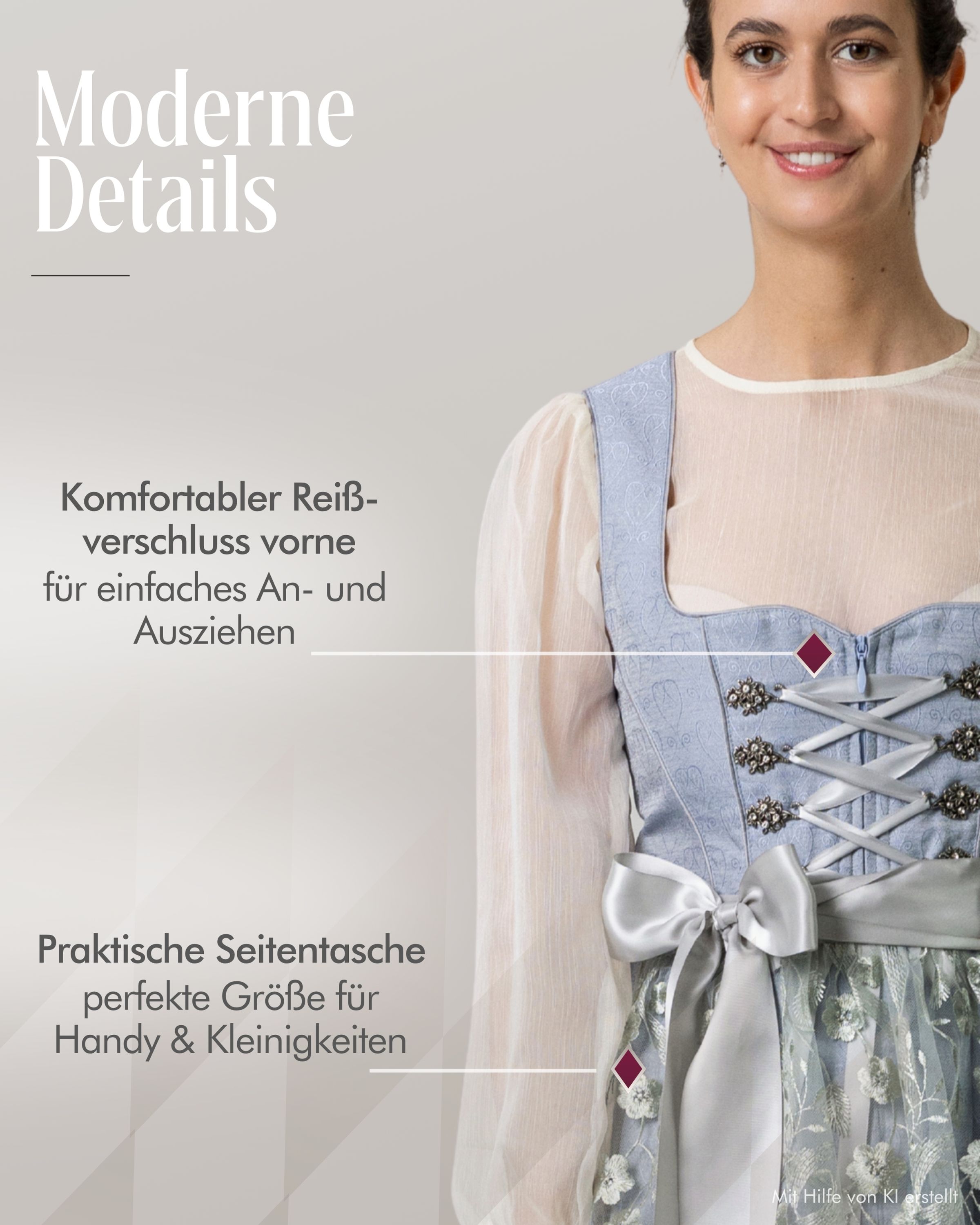Midi Dirndl Fleur in Mondstein