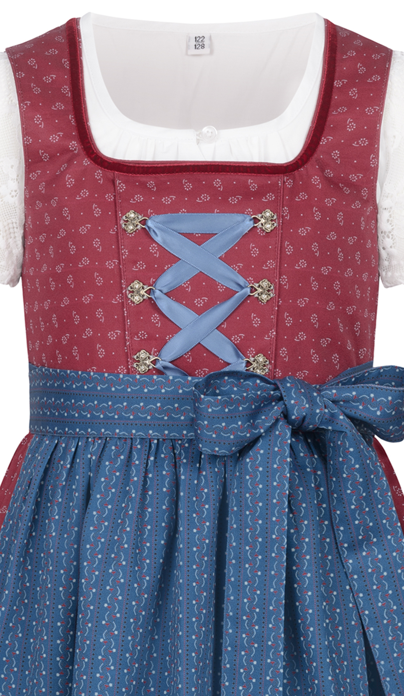 Kinderdirndl Gesr in Rot Blau, 3-teiliges Set