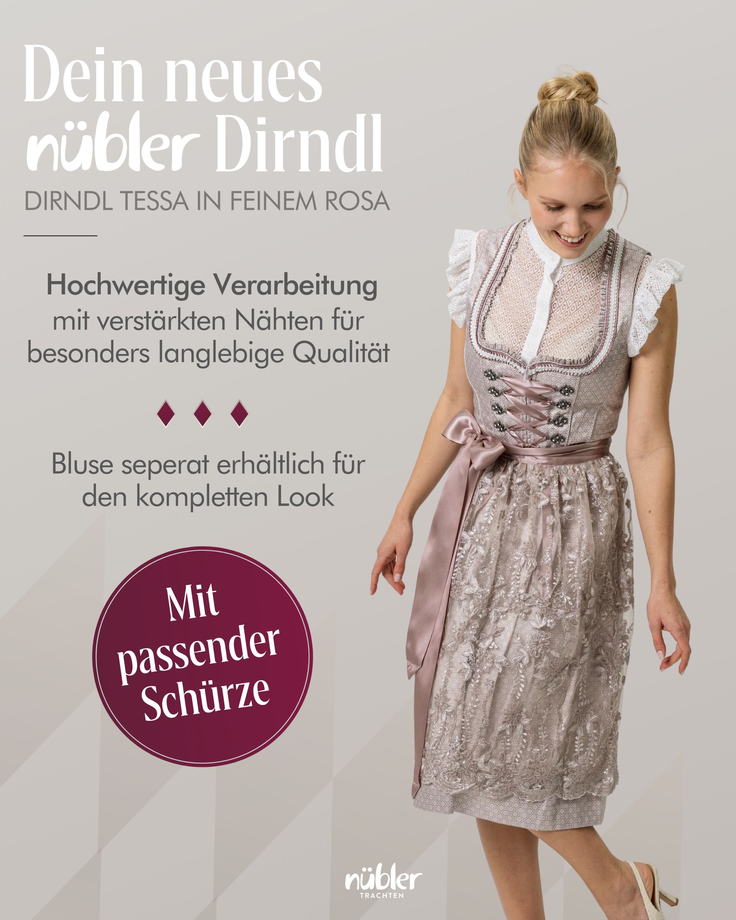 Midi Dirndl Tessa in Taupe von Nübler