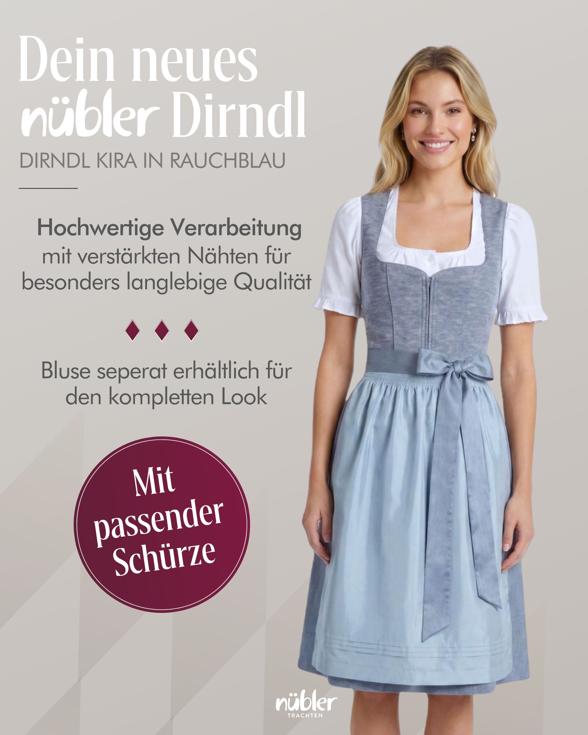 Midi Dirndl Kira in Rauchblau
