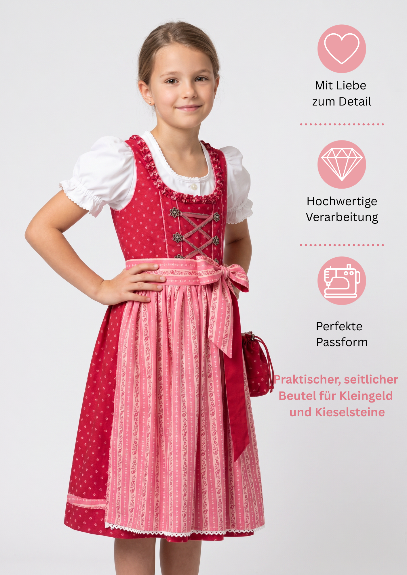 Kinderdirndl Diana in Beere, 3-teiliges Set