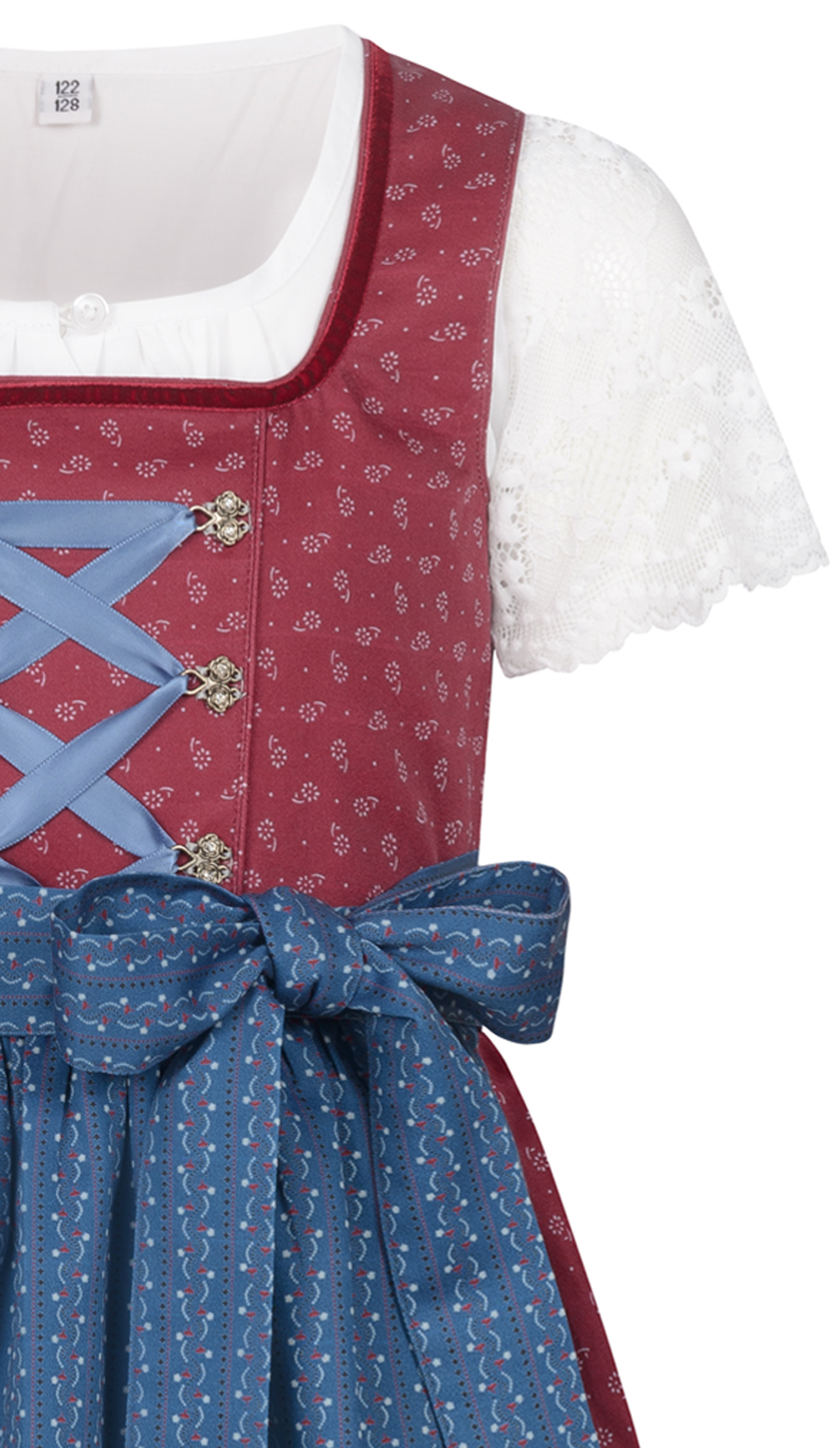 Kinderdirndl Gesr in Rot Blau, 3-teiliges Set