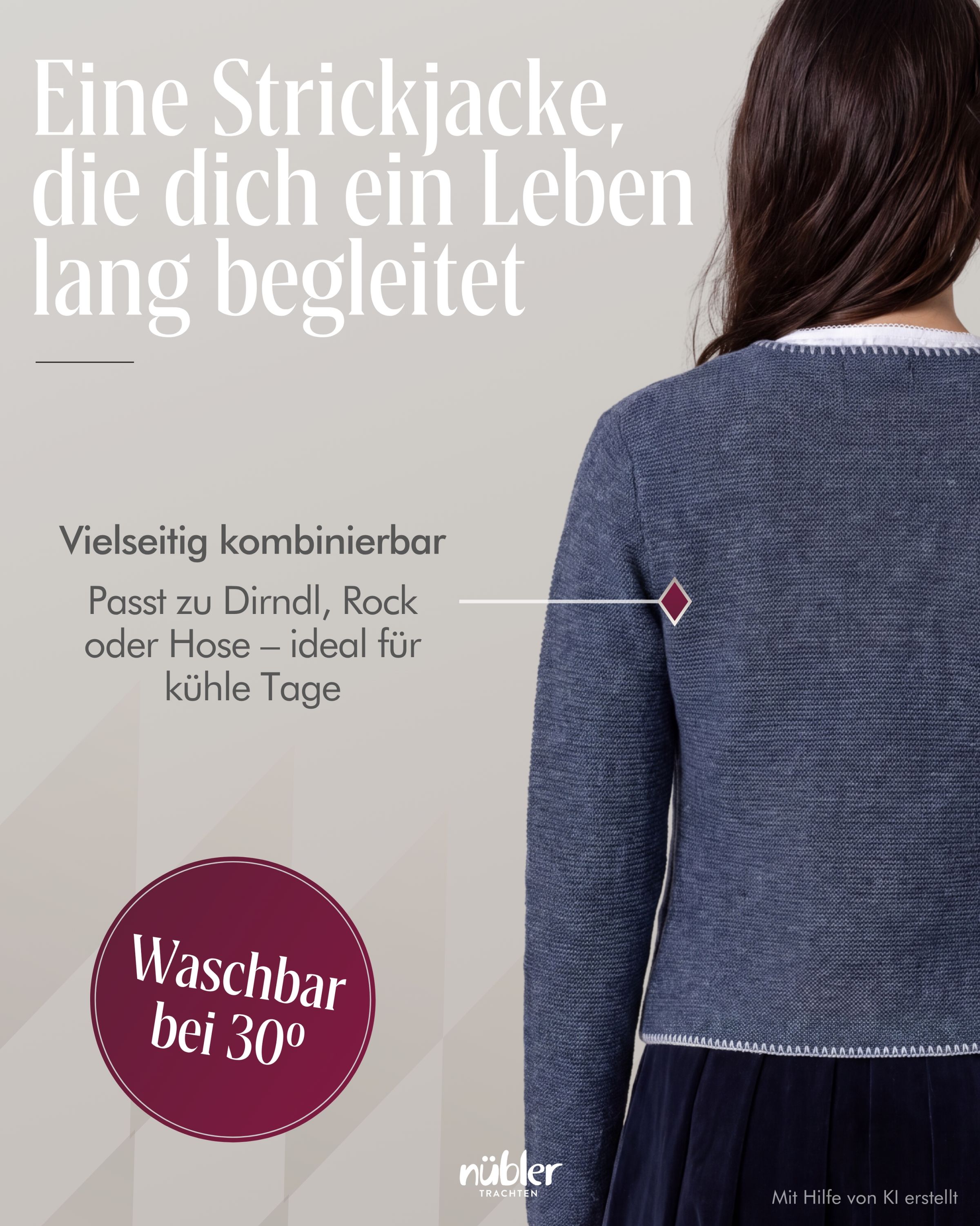 Dirndlstrickjacke Maria in Rauchblau von Nübler