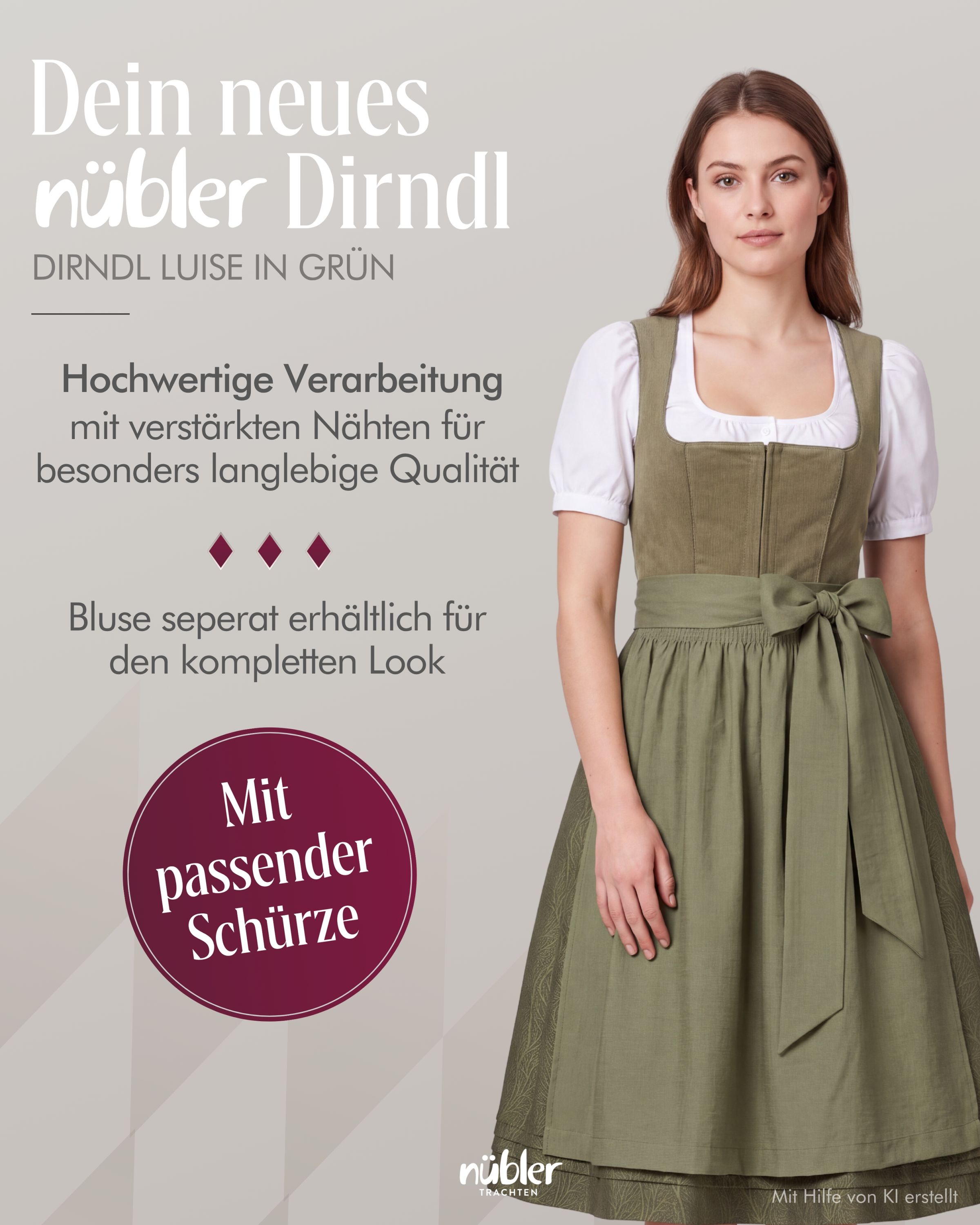 Midi Dirndl Luise in Grün von Nübler