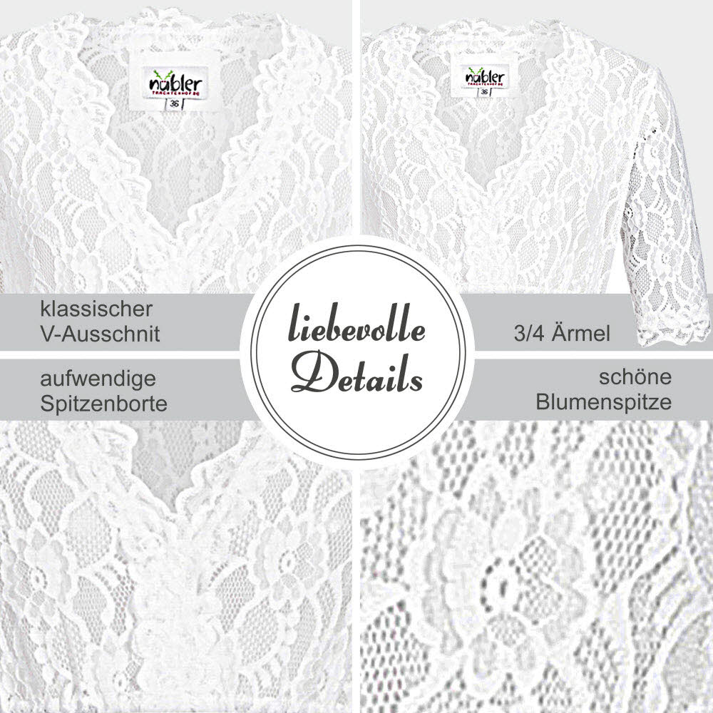 Dirndlbluse 3/4 Arm Laura in Weiß von Nübler