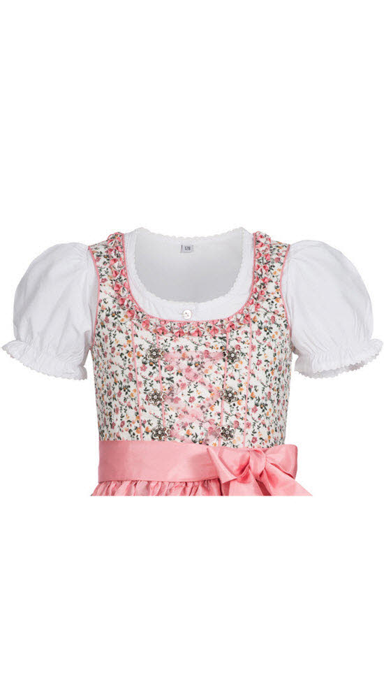 Kinderdirndl Nina in Weiß Rosa, 3-teiliges Set